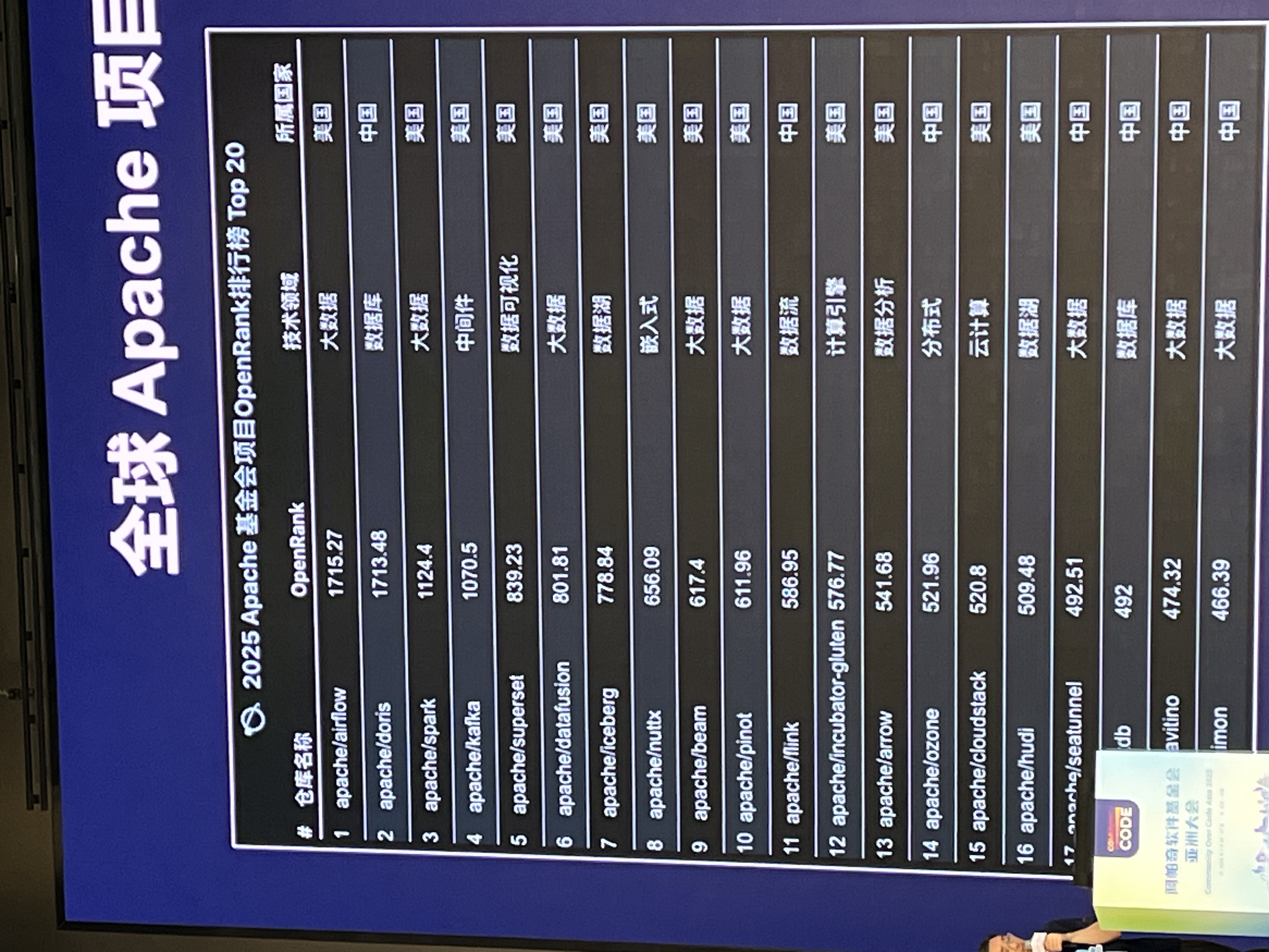 Close-up of the Apache OpenRank project table